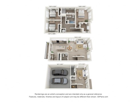 Floor plan for 3 beds, 2.5 baths, 1858 sqft
